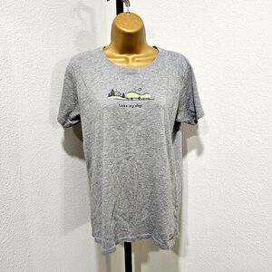 Life Is Good LAKE MY DAY Granola Nature Boat Cabin Hiking Tee Shirt Womens Med